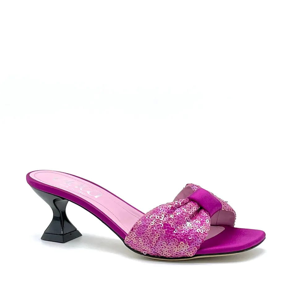ELATA 14128 mules satin cyclamen paillettes talon 5,5 cm