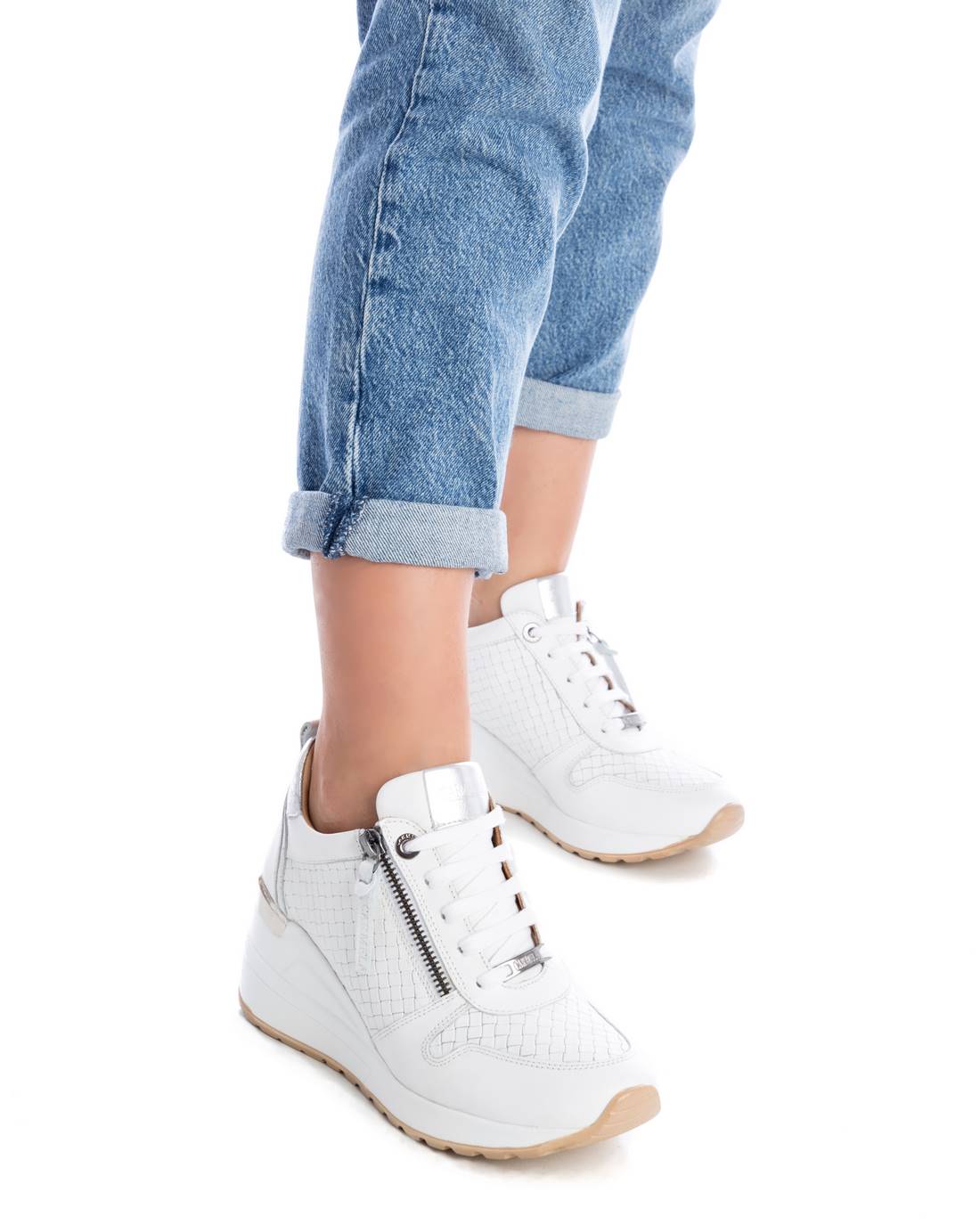Carmela 16075601 basket compensée cuir blanc 7 cm