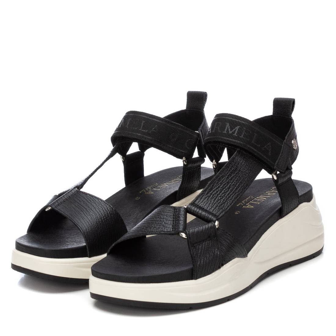 Carmela 16155105 sandale femme noir cuir plat