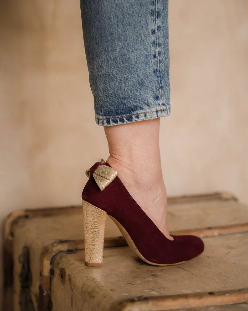 Dessine Moi Un Soulier escarpin bout rond velours grenat talon