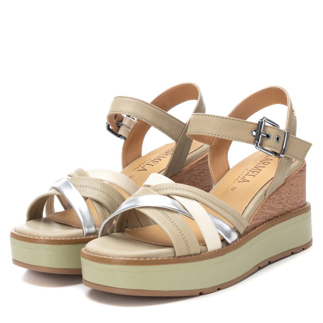 Carmela 16138601 sandales compensées vertes en cuir