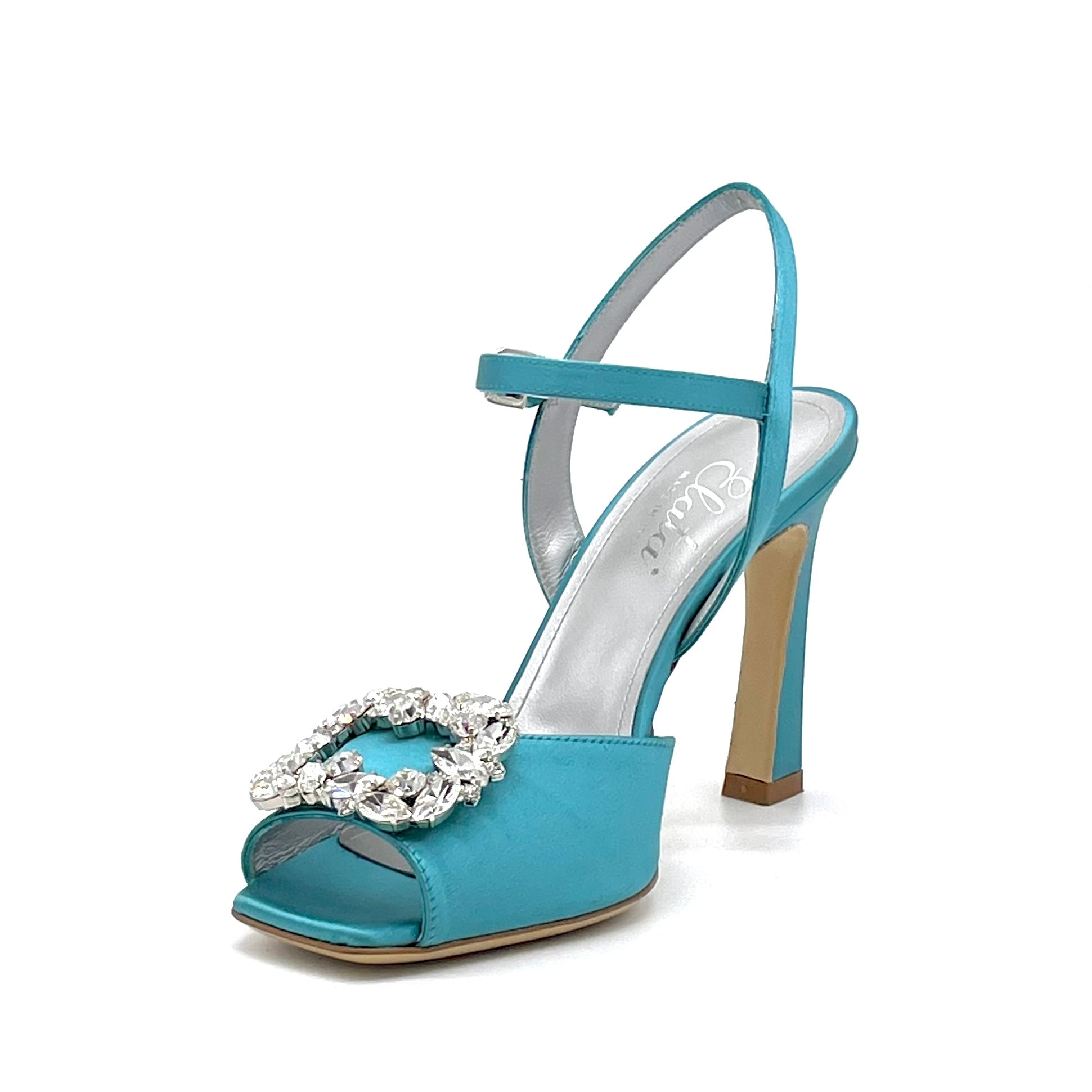 ELATA 13101 sandales satin bleu pétrole bijou 9,5 cm