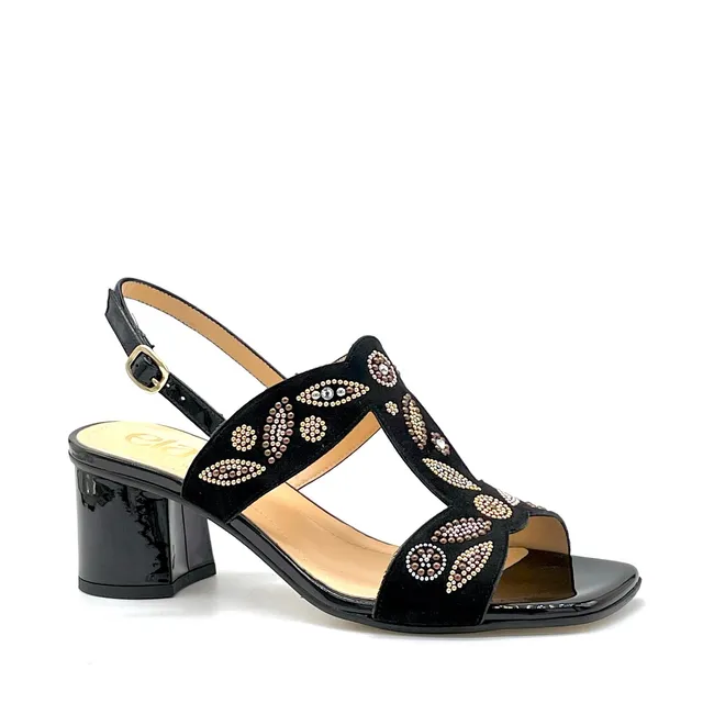 ELATA 15163 sandales vernis noir strass dorés 5,5 cm