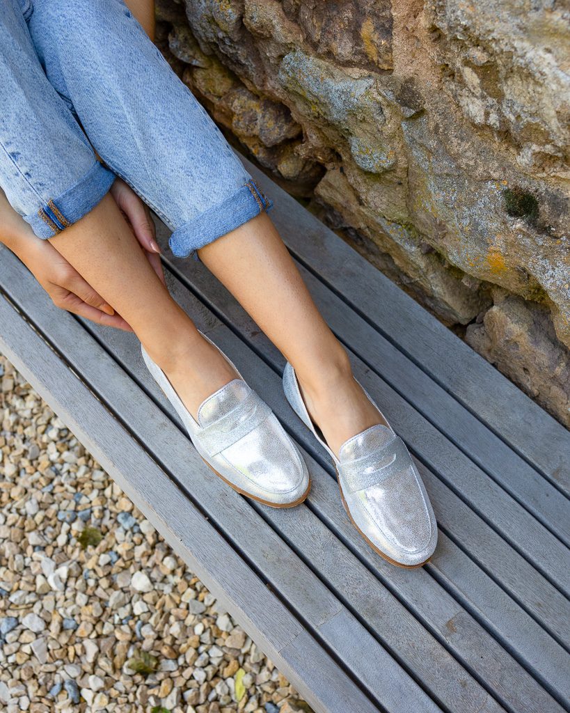 Dessine Moi Un Soulier mocassin Romy irisé argent cuir