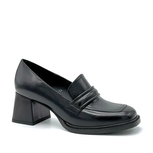 Elata 52541 mocassin cuir noir talon 6 cm