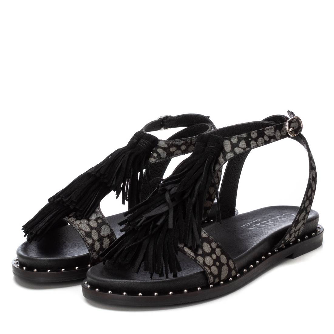 Carmela 16239002 sandales cuir noir imprimé animal