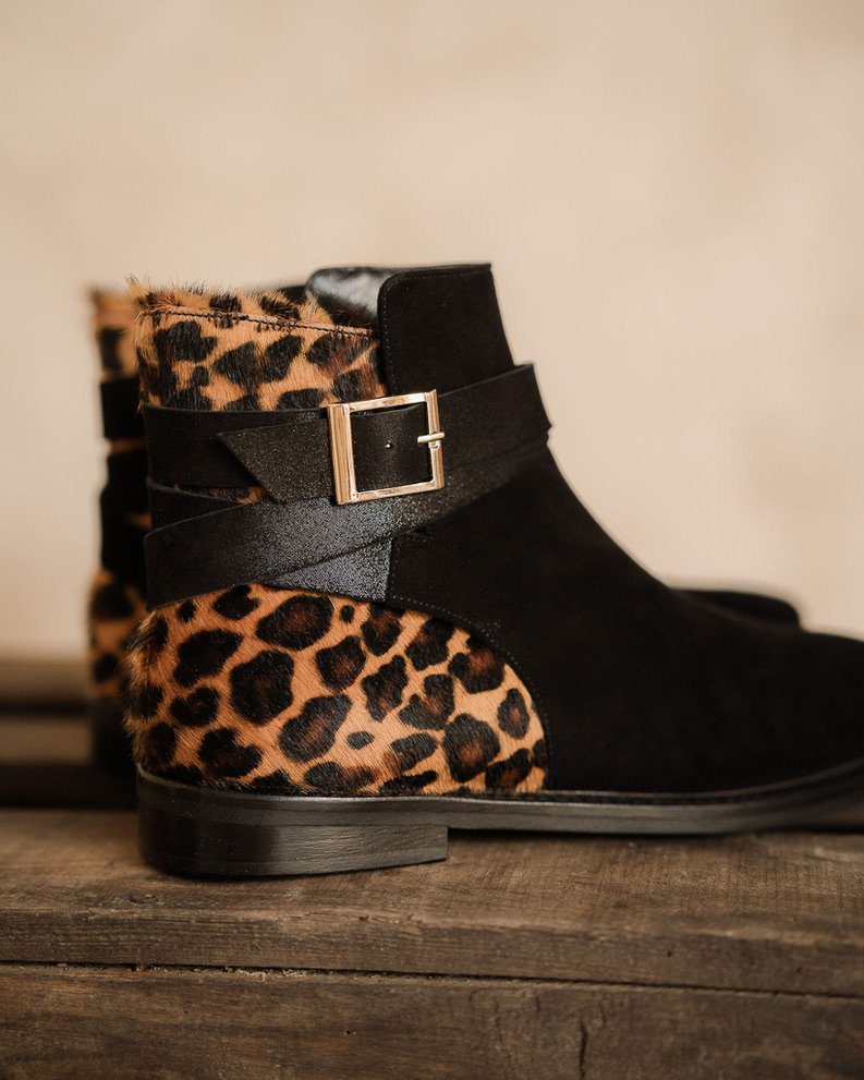 Dessine Moi Un Soulier Carla bottines plates cuir noir léopard