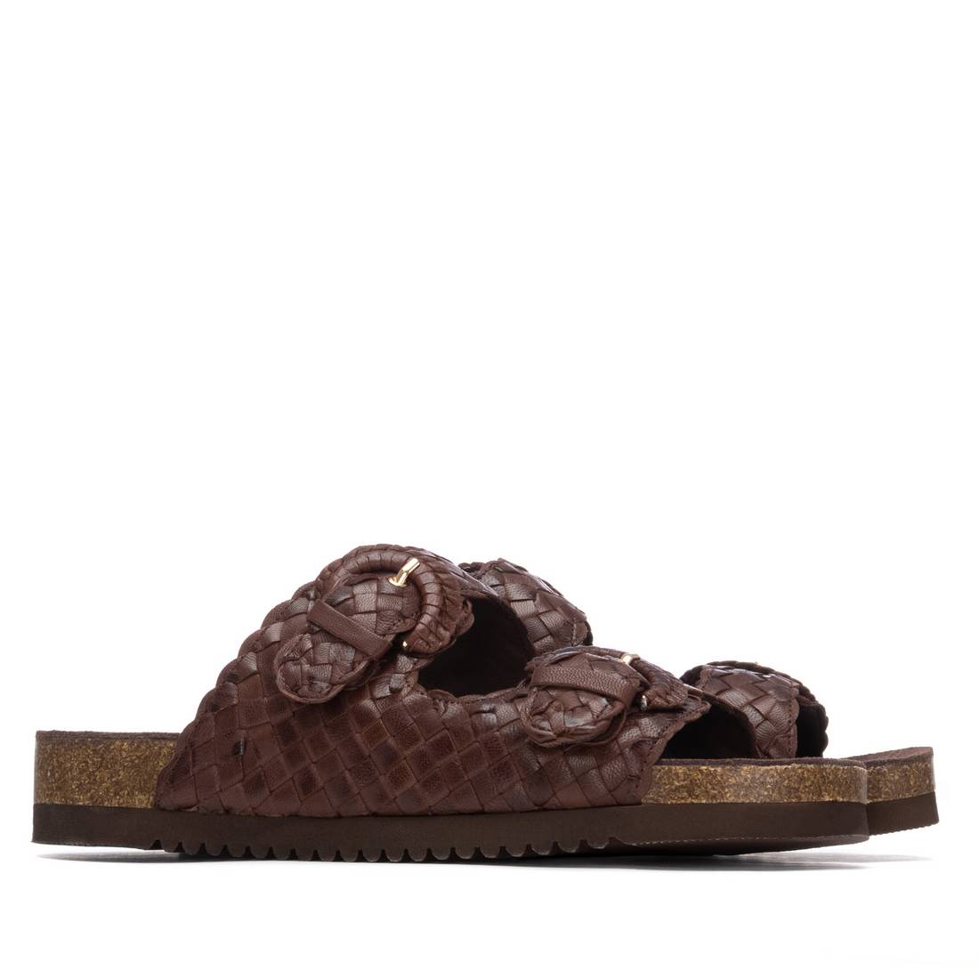 Carmela 16328705 sandales plates marron cuir tressé