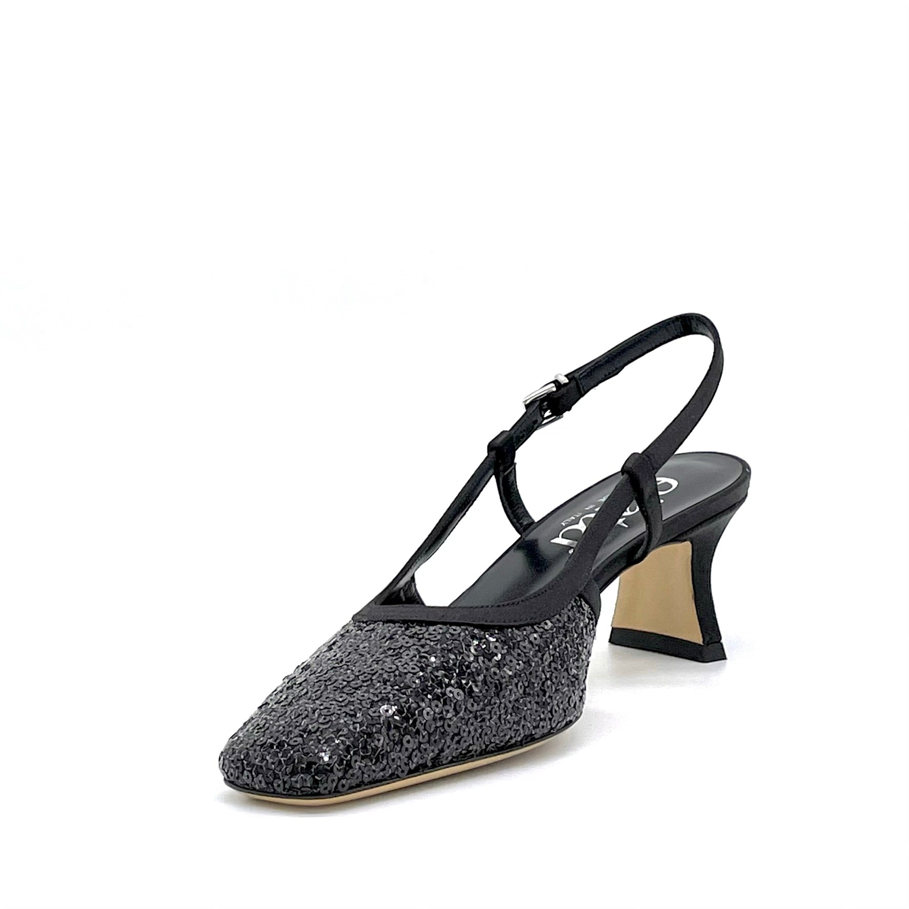 ELATA 14174 slingback satin noir paillettes talon 5,5 cm