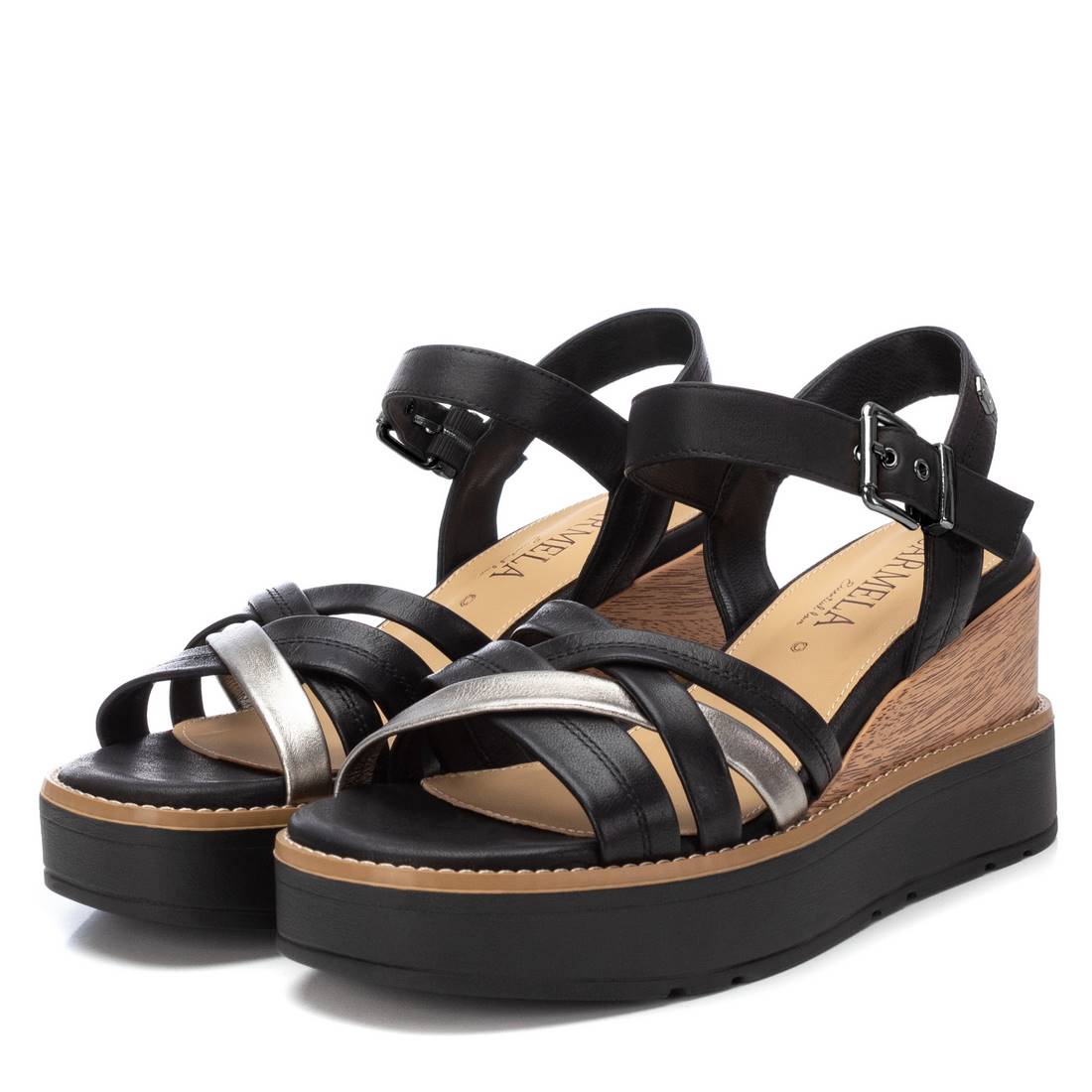 Carmela 16138604 sandales cuir noir compensées