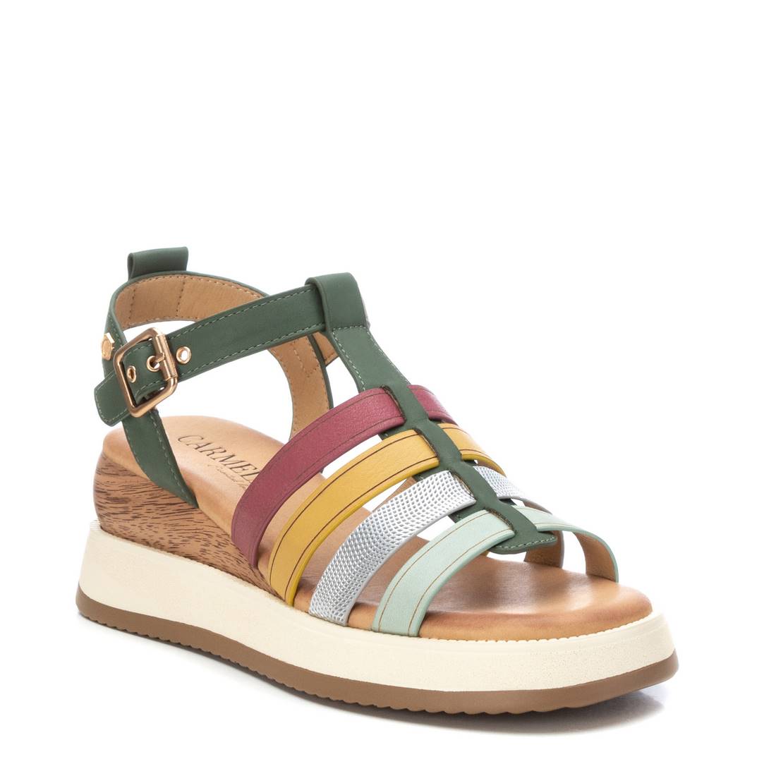 Carmela 16160703 sandales cuir vert compensées