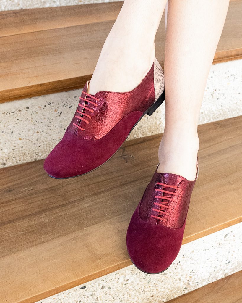 Dessine Moi Un Soulier richelieu plat velours grenat bronze