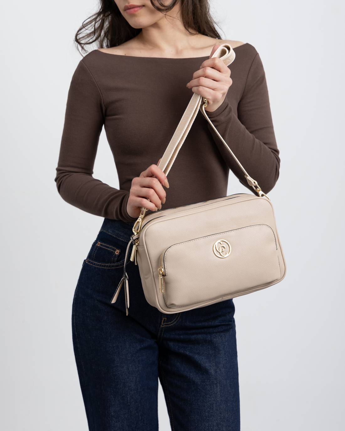Carmela 18616602 sac bandoulière beige métallisé