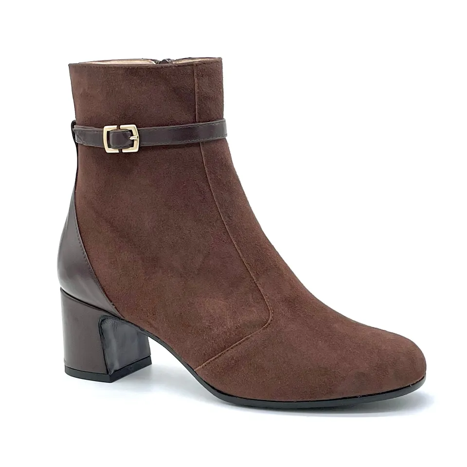 ELATA 52538 bottines suède marron boucle talon 5,5cm