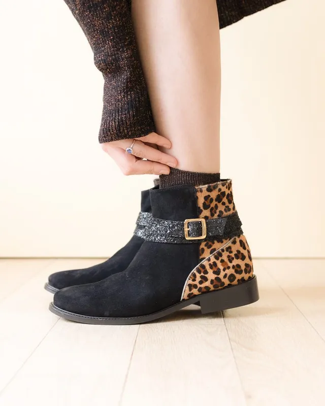 Dessine Moi Un Soulier boots Carla velours noir léopard