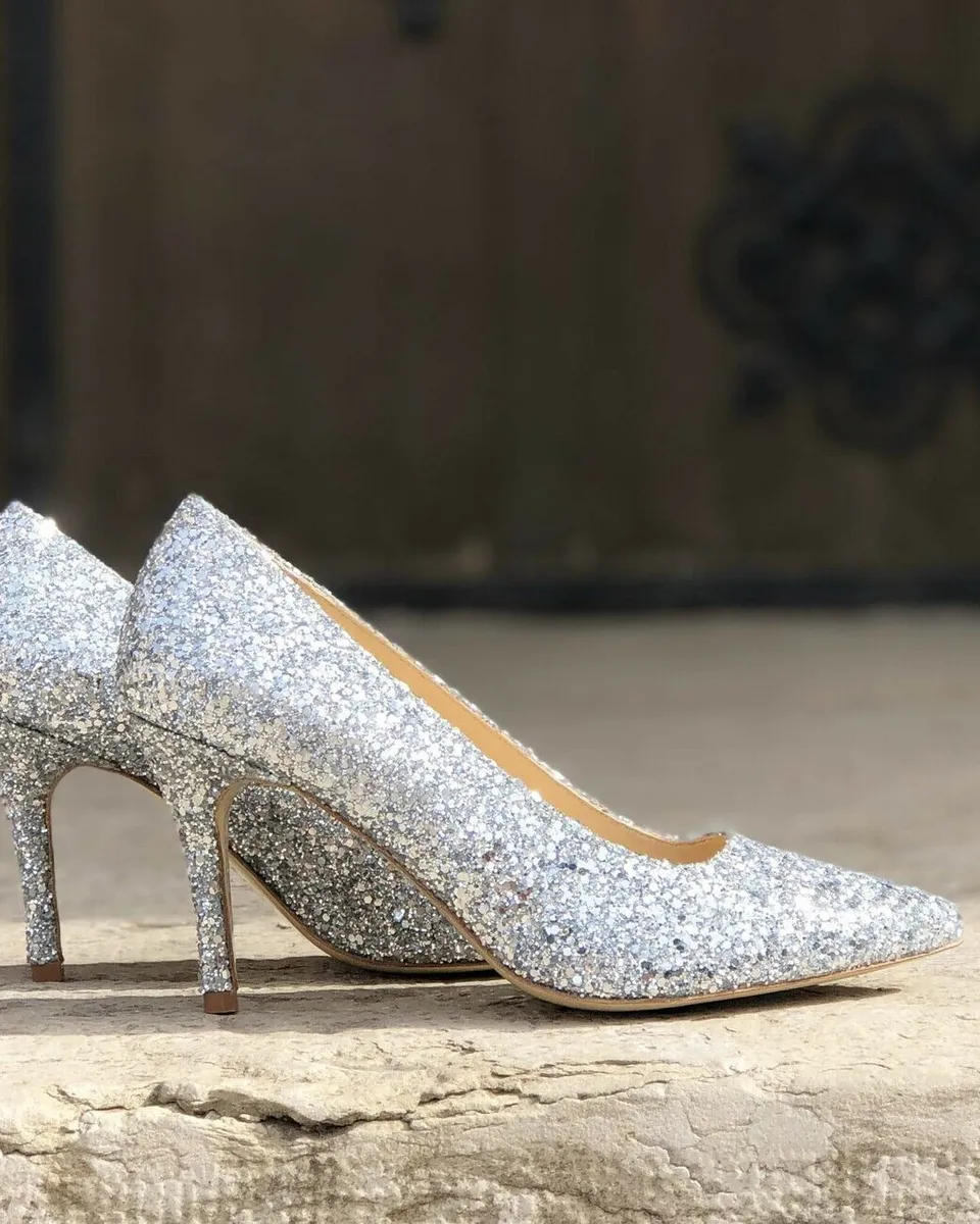 Dessine Moi Un Soulier escarpin bout pointu glitter argent brillant