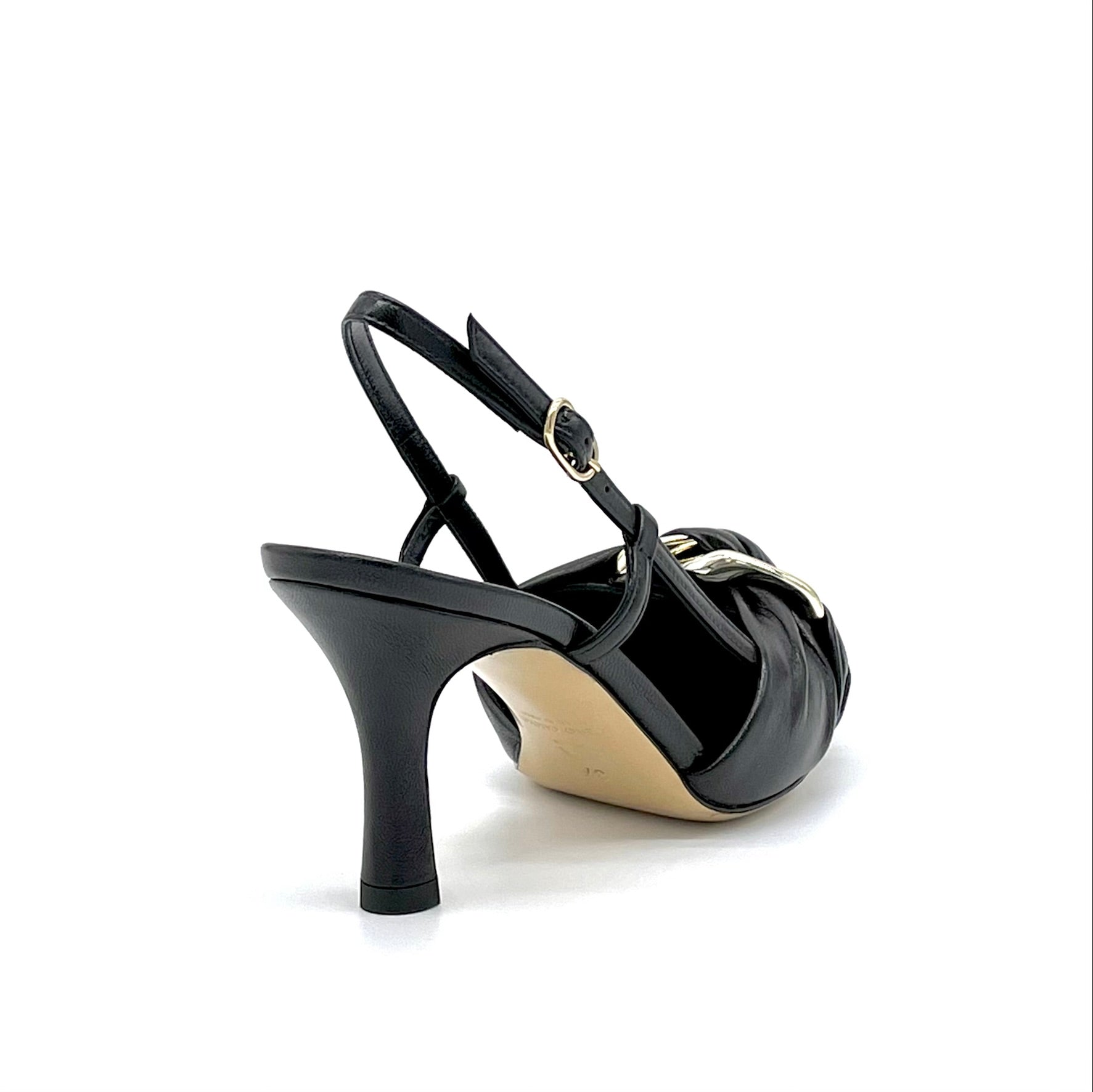 ELATA 12183 slingback cuir noir doré talon 7,5 cm