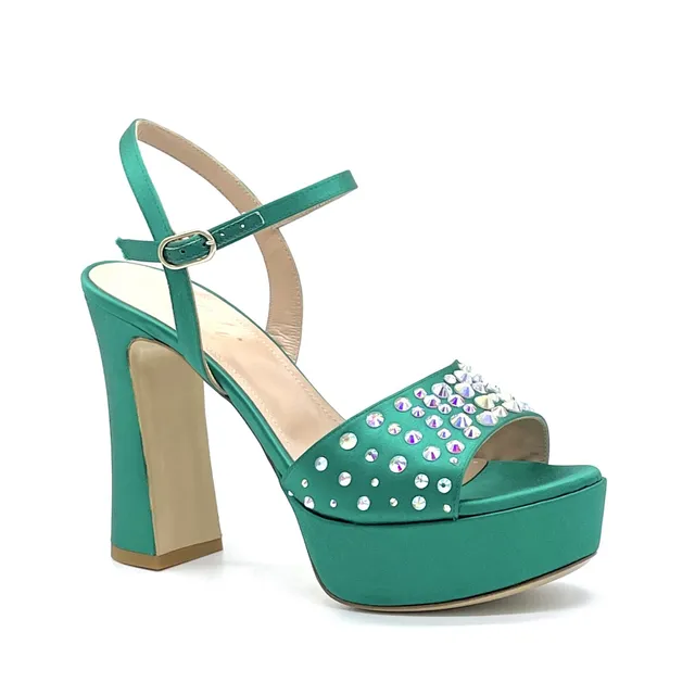 ELATA 13130-2 sandales satin soie vert strass talon 11 cm