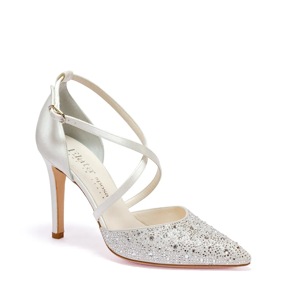 ELATA S2002 escarpins mariée soie blanche strass
