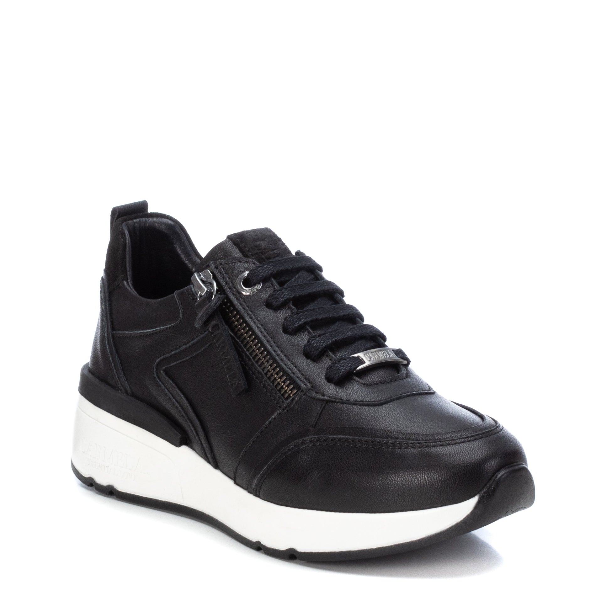 Carmela 16020801 basket cuir noire plate zippée