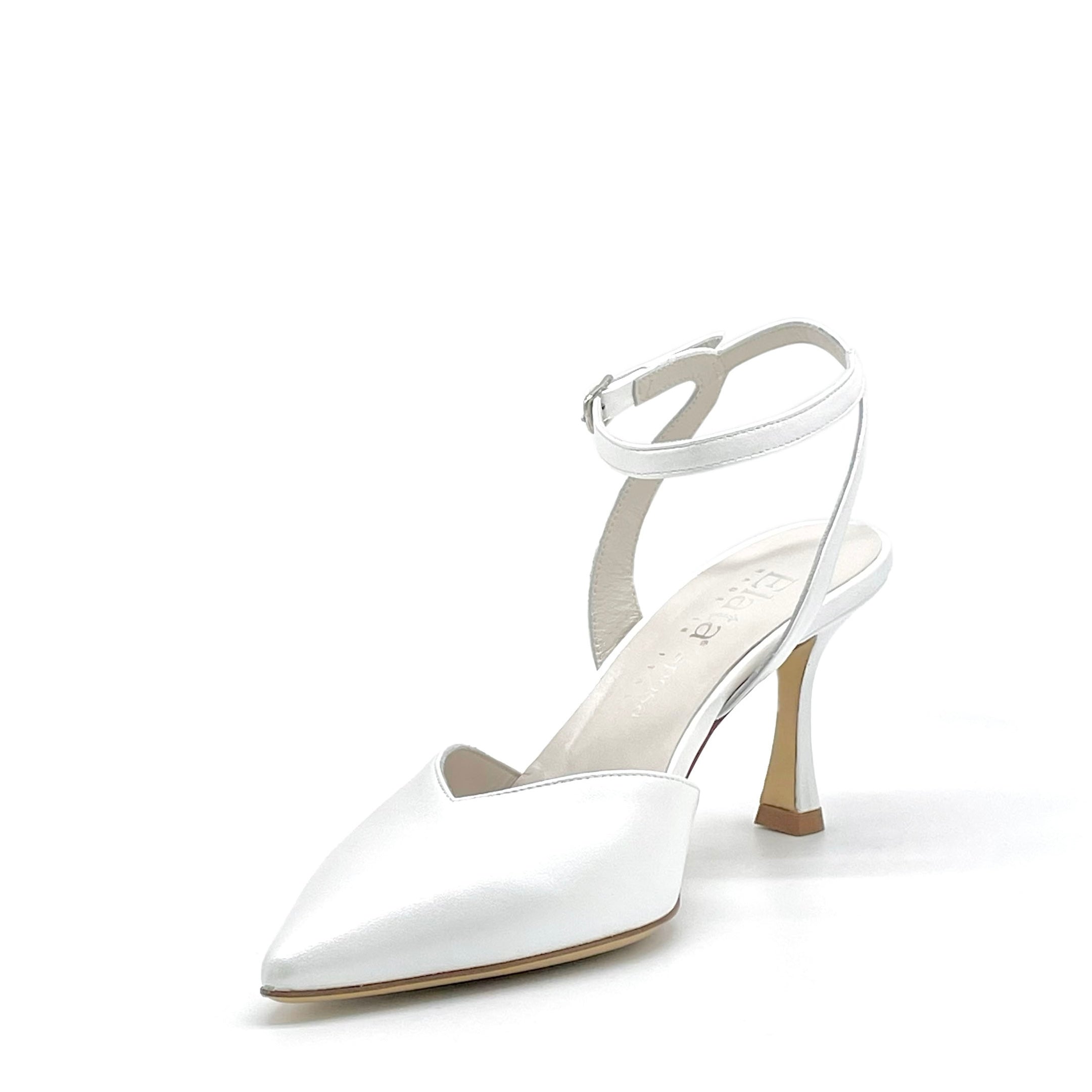 Elata S2532 slingback cuir perlé blanc talon 7,5 cm