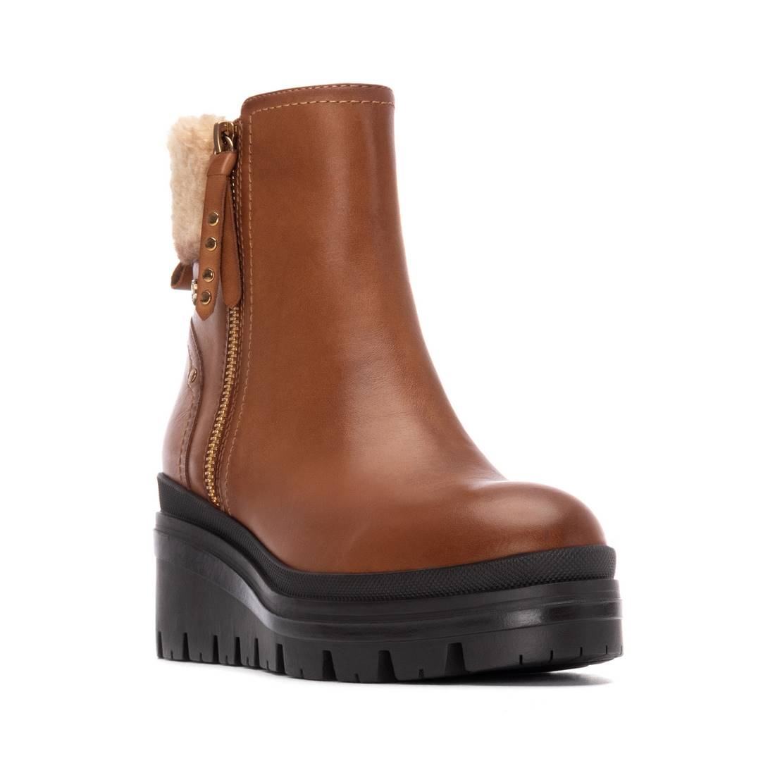 Carmela 16271202 bottine compensée camel cuir fourrée