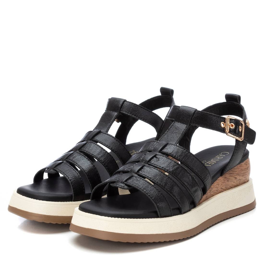 Carmela 16160902 sandale femme noire cuir compensée
