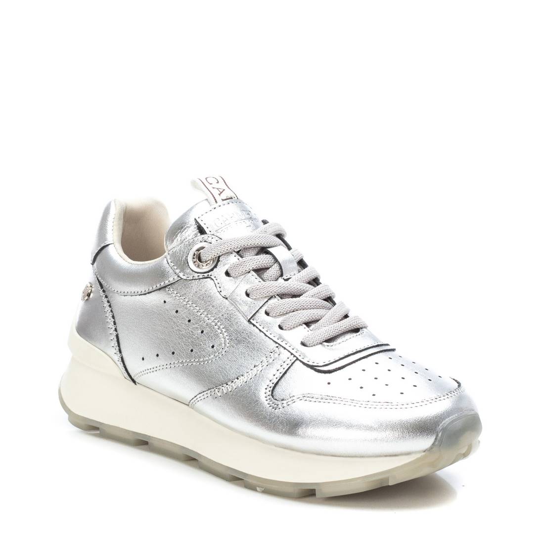Carmela 16075302 basket femme cuir gris métalisé lacets