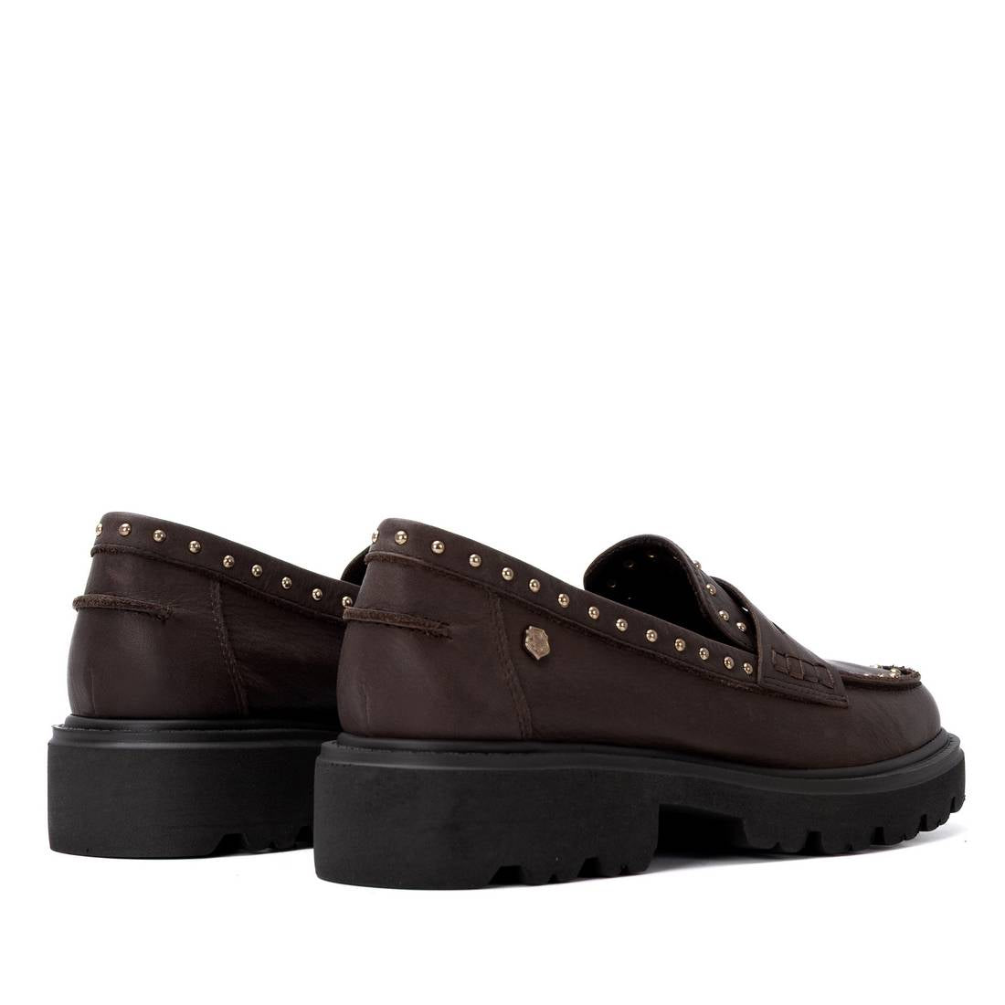 Carmela 16427102 mocassin cuir marron talon bas