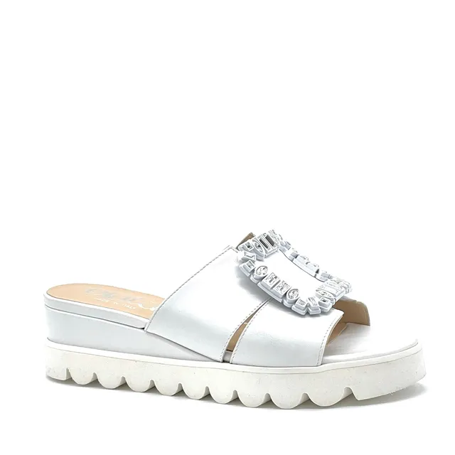 Elata 15178 mule blanche bijou compensée 5 cm