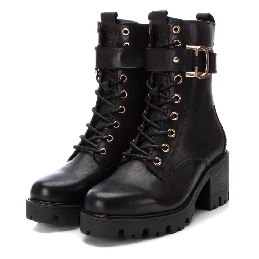 Carmela 16107502 boots femme cuir noir militaire talon 7 cm