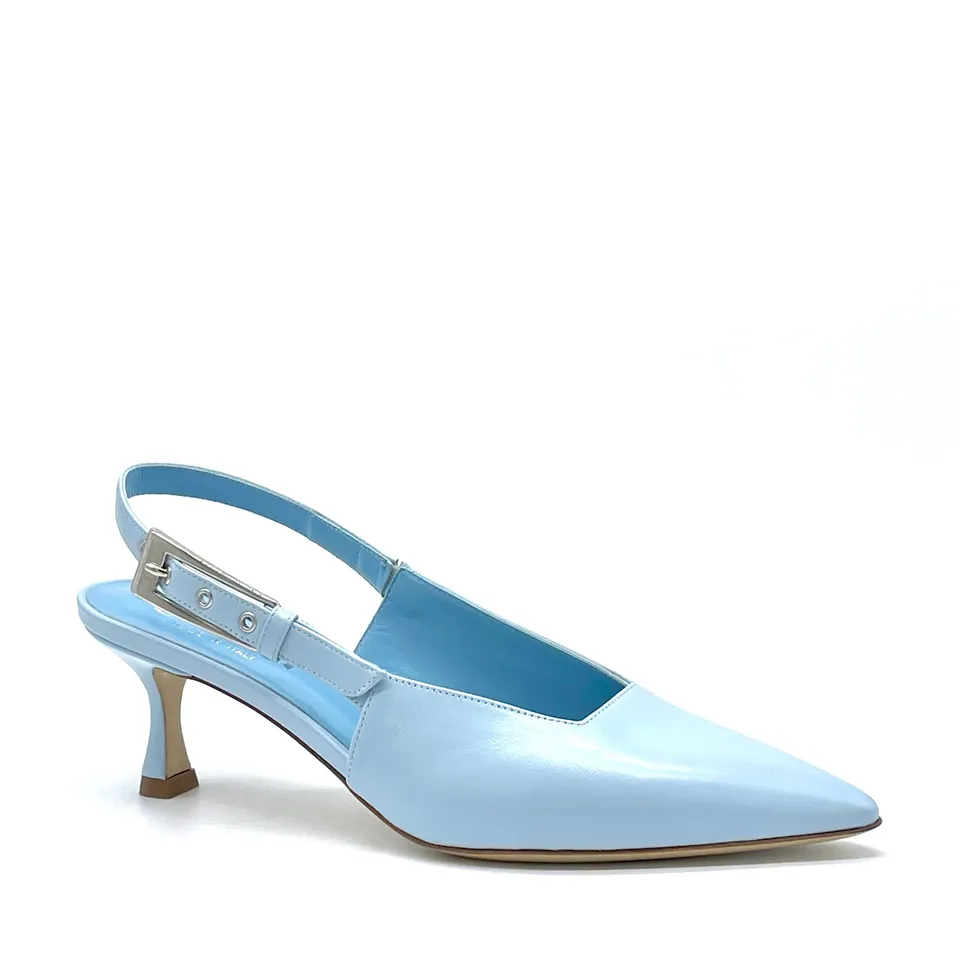 Elata 15112-1 slingback cuir bleu ciel boucle argent 5,5 cm