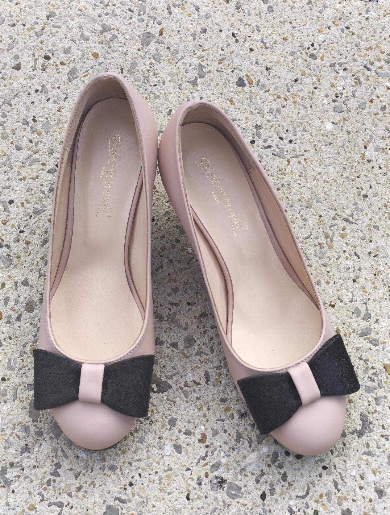 Dessine Moi Un Soulier escarpin cuir beige rosé paillettes 37.5