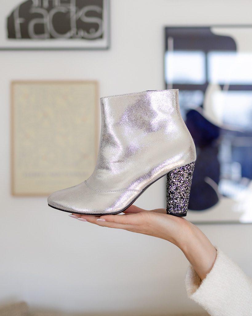 Dessine Moi Un Soulier bottine à talon argent irisé cuir