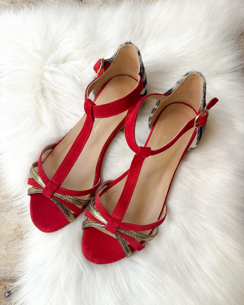 Dessine Moi Un Soulier Chloé sandale irisé bronze velours rouge zèbre