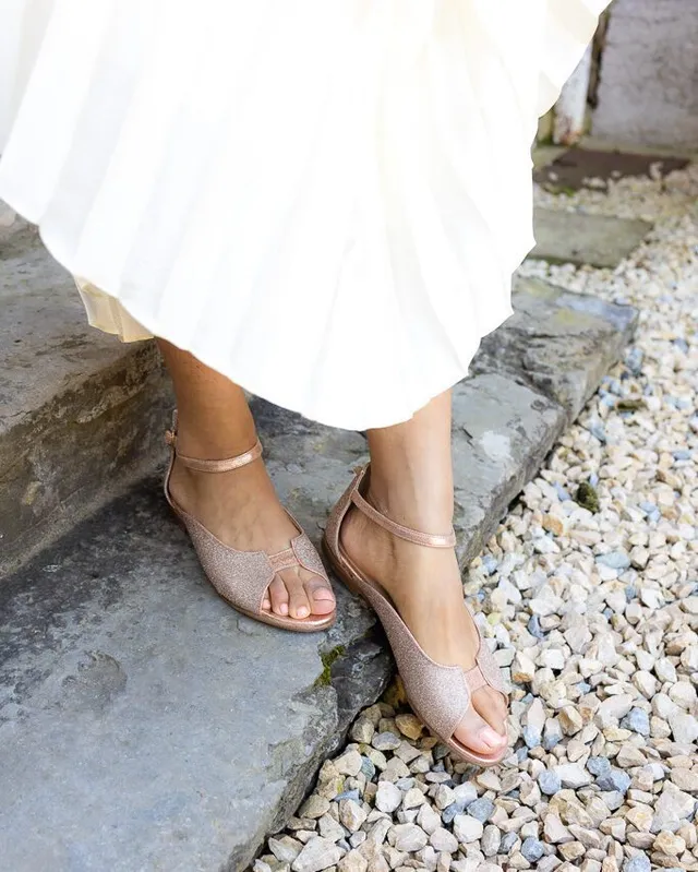 Dessine Moi Un Soulier mariage sandale plate dorée cuir