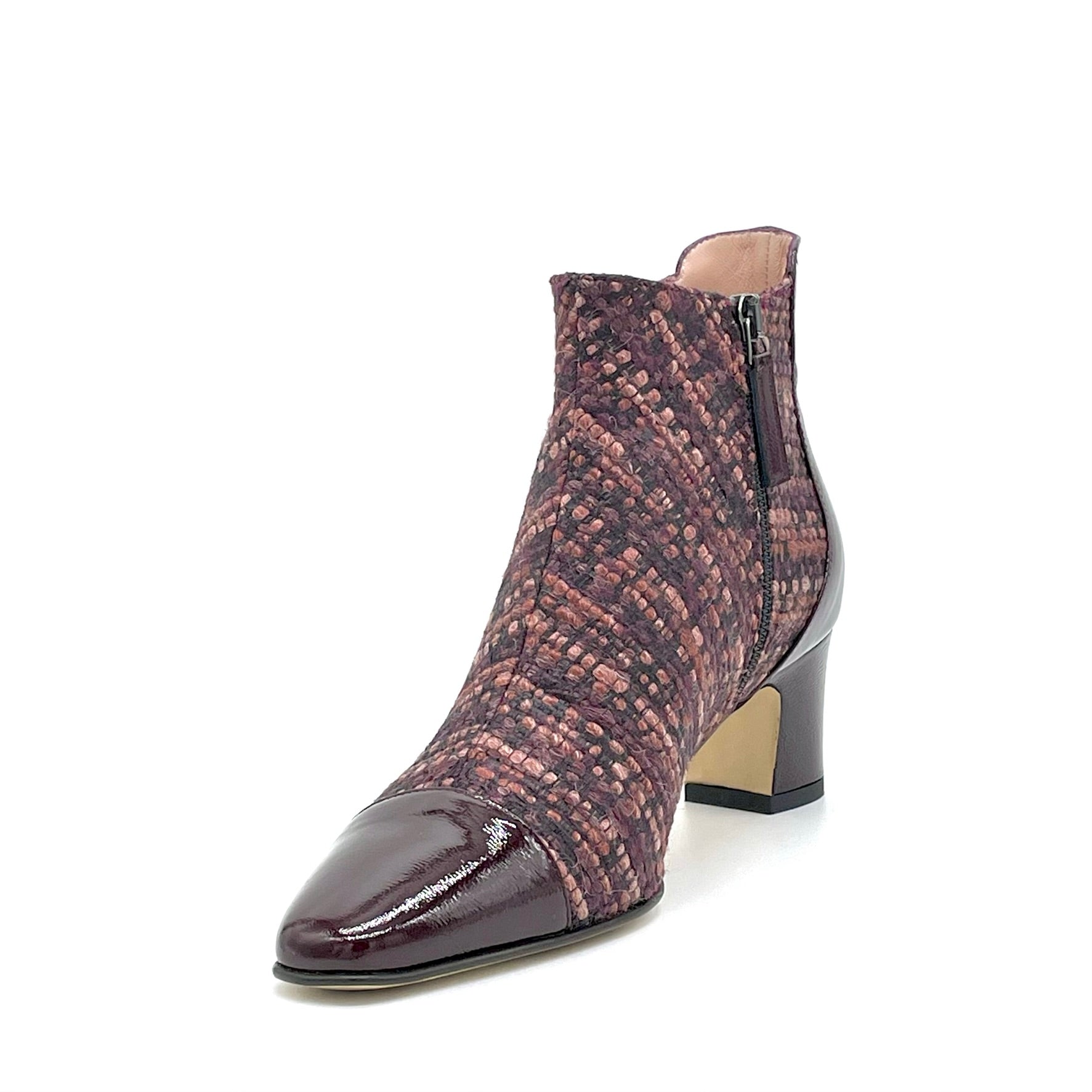 Elata 54540 bottines tweed prune vernis talon 5,5 cm