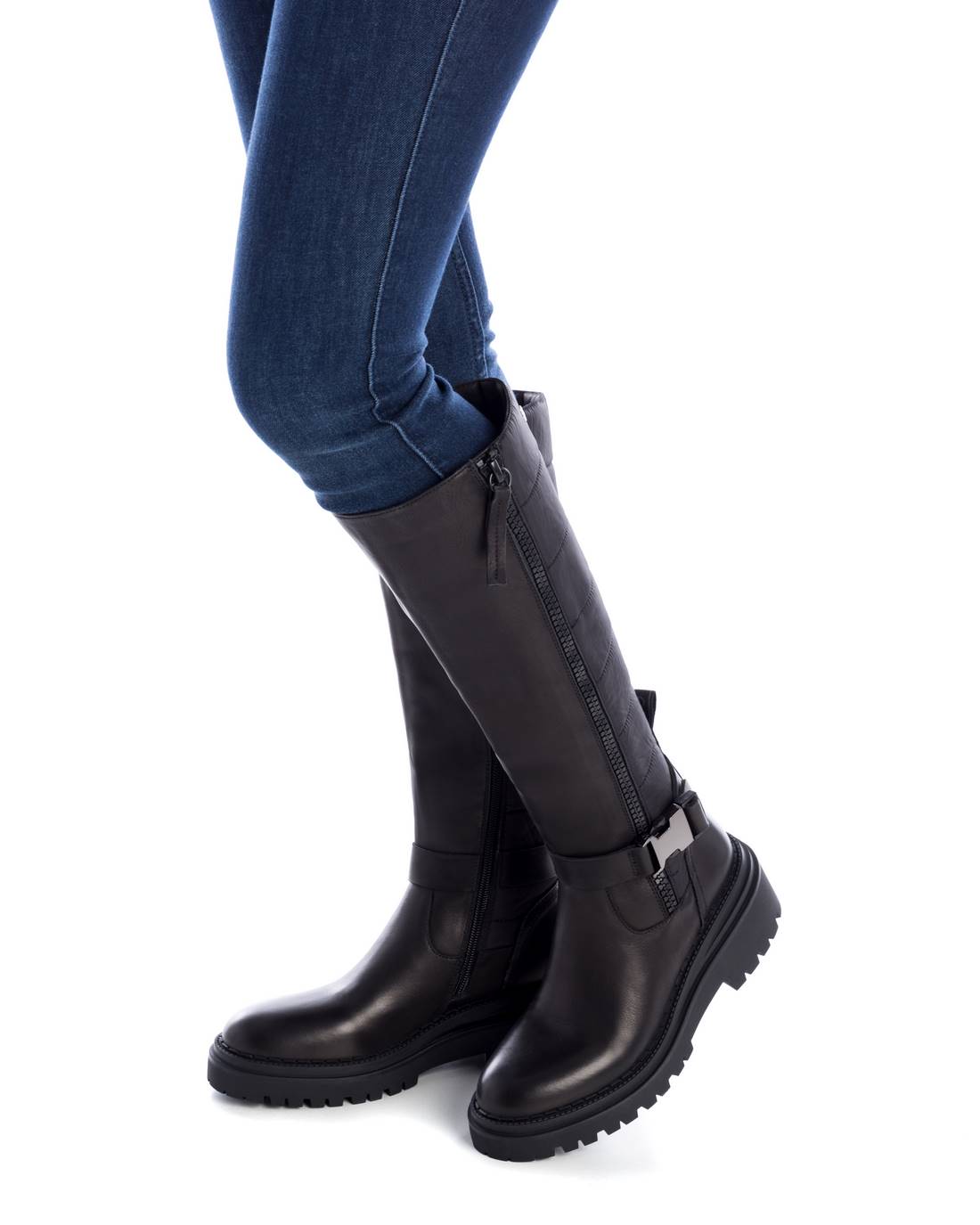 Carmela 16036001 botte cuir noir motarde zip