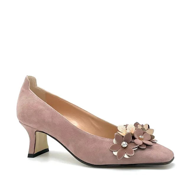 Elata 53513 escarpins beige daim fleur strass