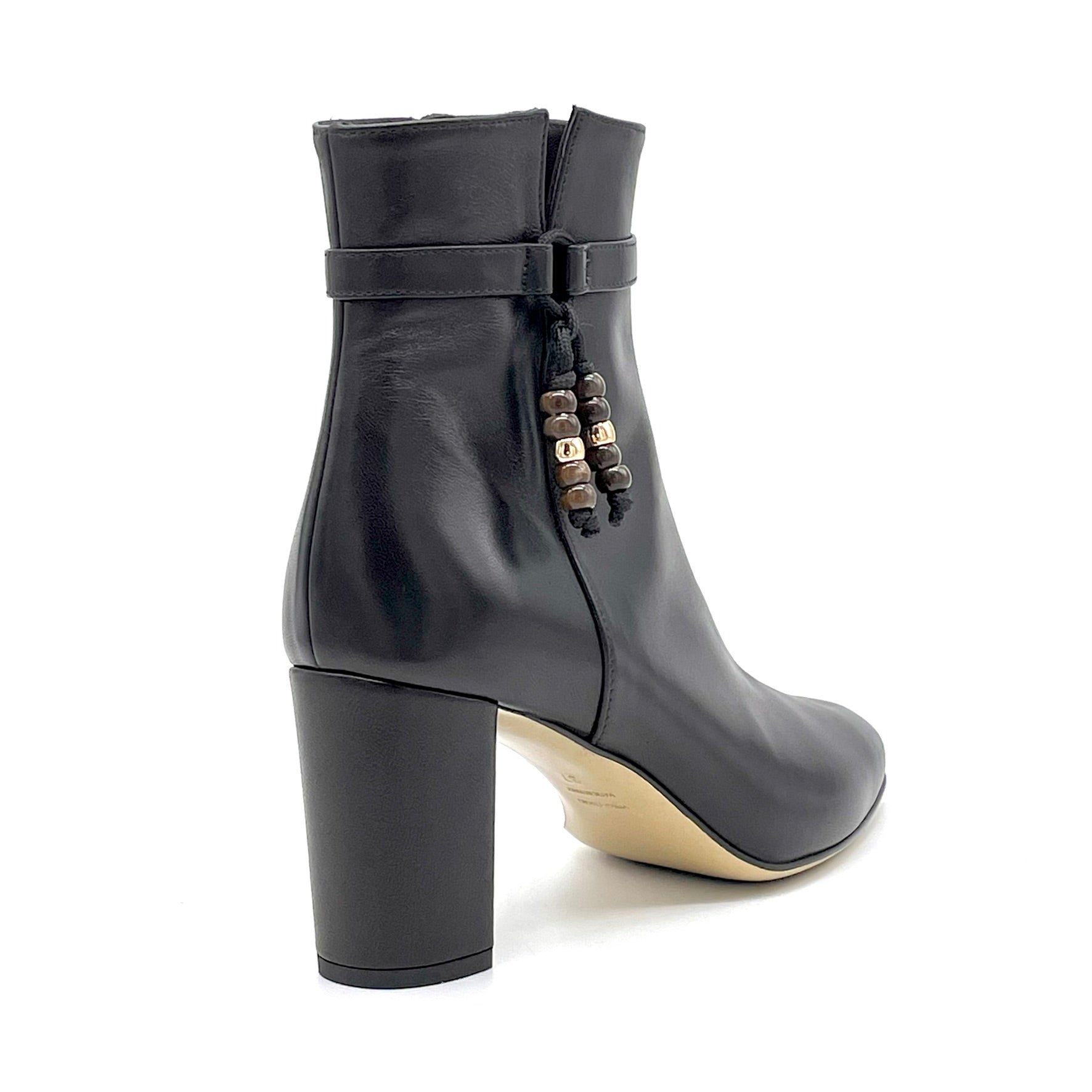 Elata 56536 bottine cuir noir perles talon 7,5 cm