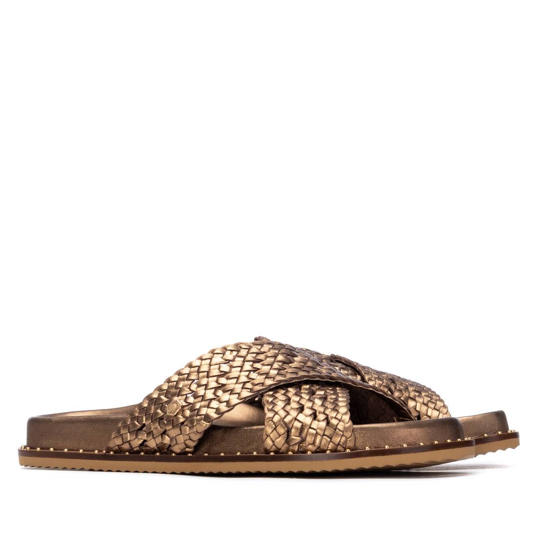 Carmela 16305304 sandales plates cuir doré tressé