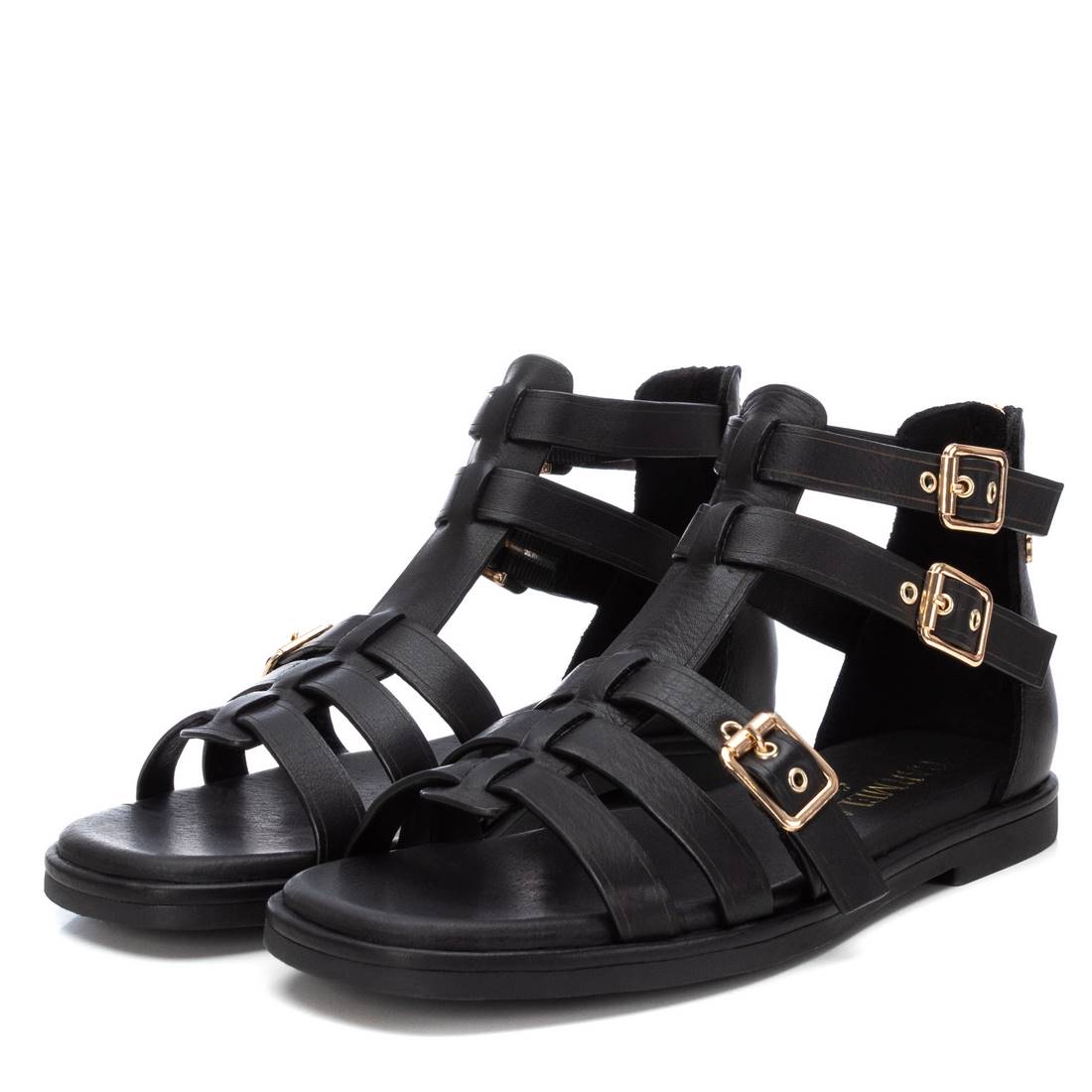 Carmela 16139703 sandale cuir noir romaine zip