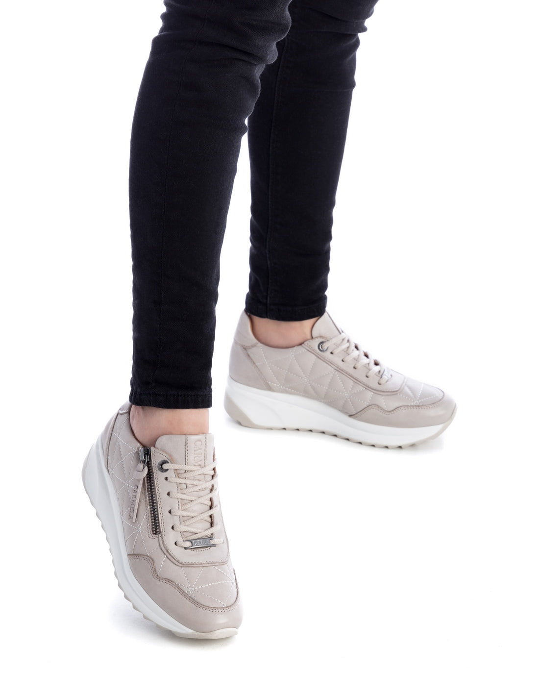 Carmela 16020902 sneaker cuir blanc compensé zip