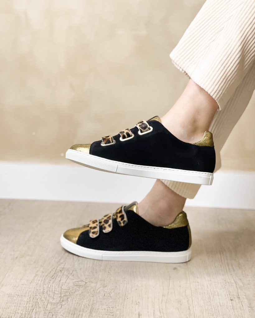 Dessine Moi Un Soulier basket velours noir léopard bronze