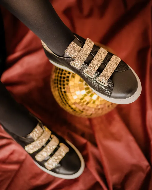 Dessine Moi Un Soulier baskets cuir noir glitter champagne