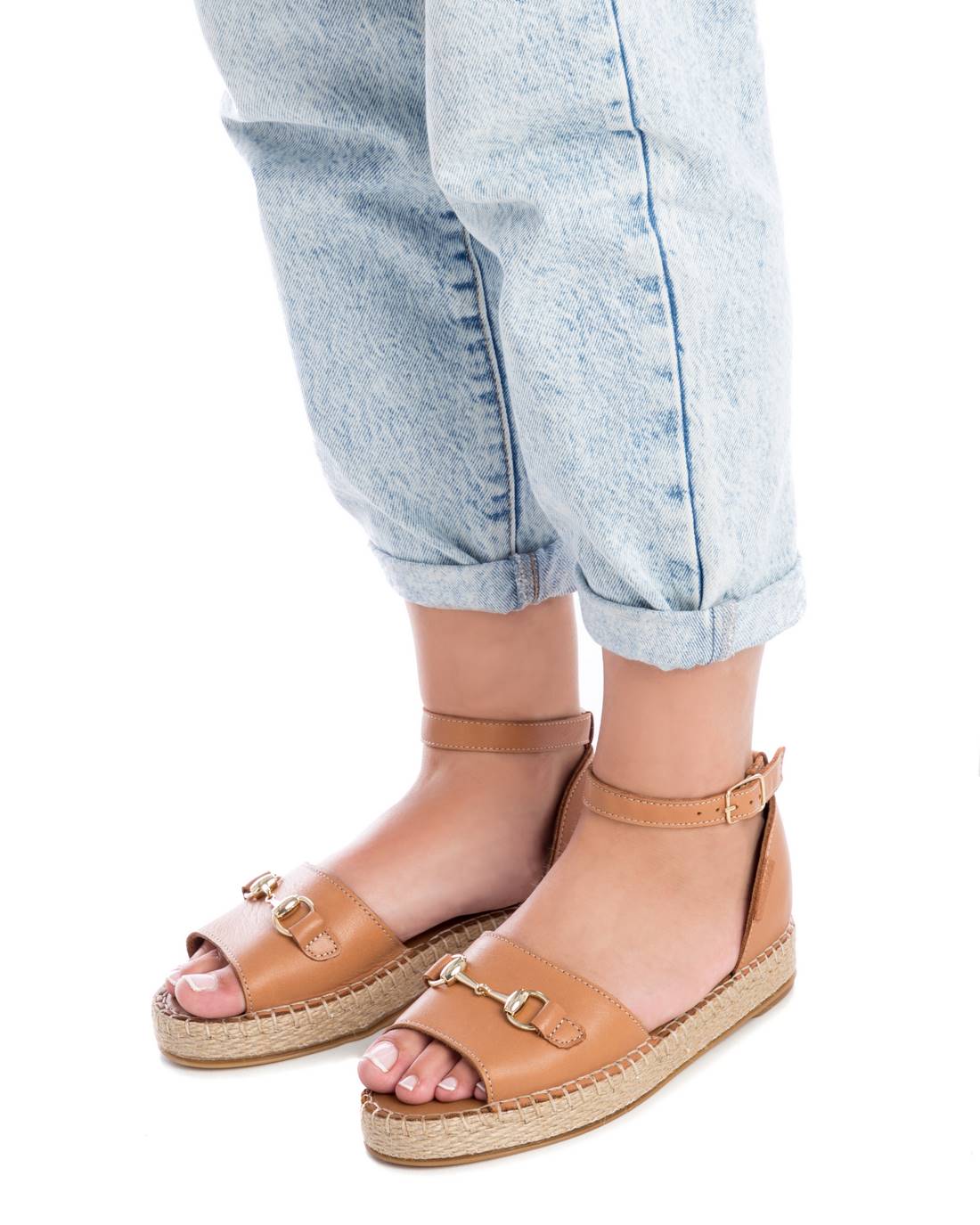 Carmela 16075405 sandales cuir marron compensé yute