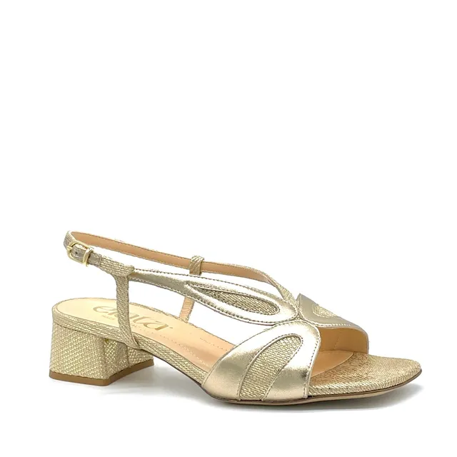 Elata 16127 sandales tissu cuir laminé or talon 3,5 cm