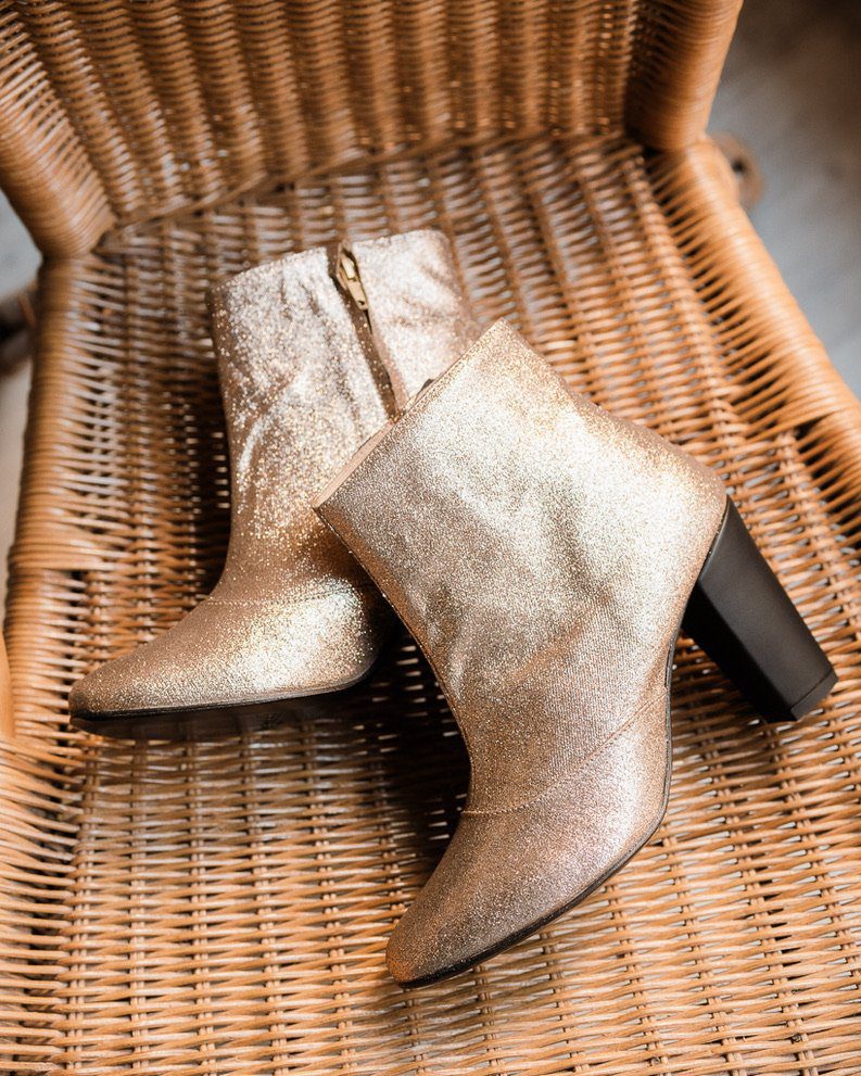 Dessine Moi Un Soulier bottine talon paillettes champagne cuir