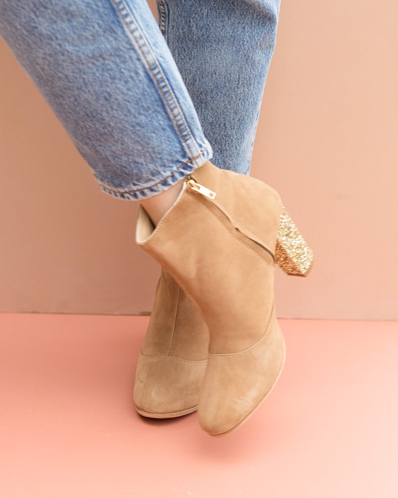 Dessine Moi Un Soulier Bottine velours camel glitter champagne