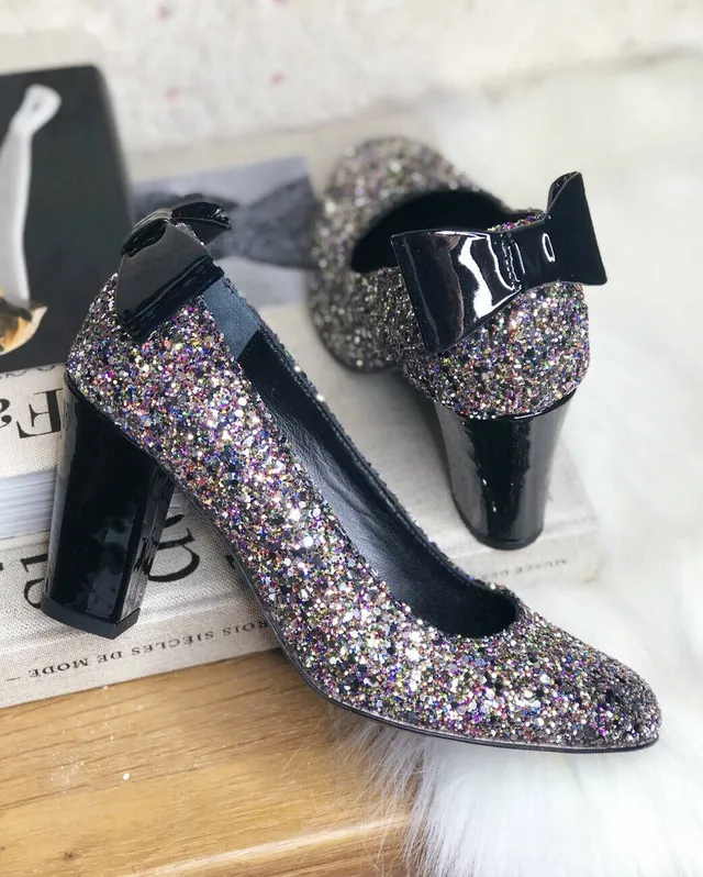 Dessine Moi Un Soulier escarpin glitter multicolore vernis noir